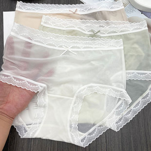 纯欲丝滑超轻薄网纱蕾丝少女内裤性感透气蚕丝裆中腰三角短裤