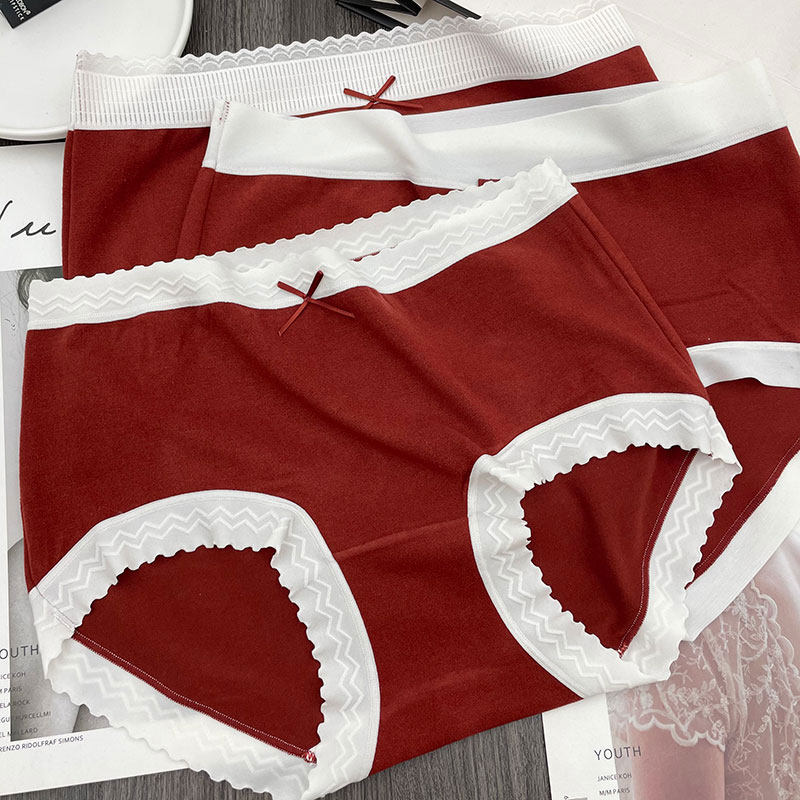 3送1结婚本命年红色内裤女磨毛蕾丝莫代尔纯棉抗菌档中腰三角短裤,女士内衣/男士内衣/家居服,女三角裤,淘宝优惠券,粉丝福利购,淘宝优惠卷