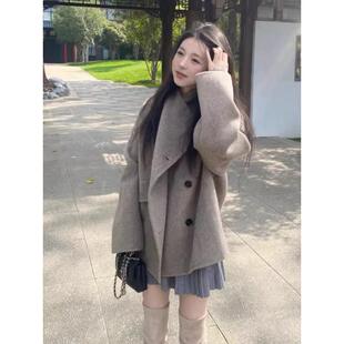 韩系小个子高级感超好看宽松毛呢外套赫本风时尚气质风衣2025秋