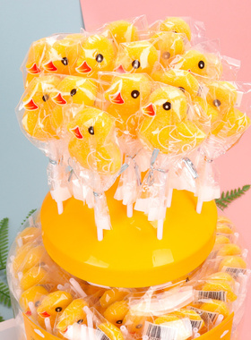 萌小鸭子软糖棒棒糖休闲零食圣诞节卡通糖果儿童零食100支一罐装