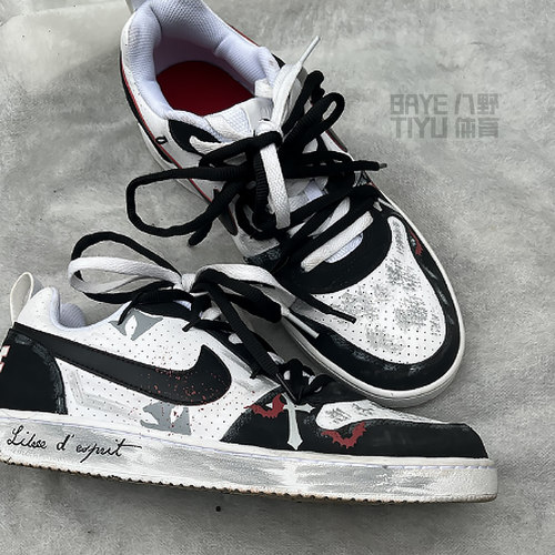 球鞋定制 Nike Court Borough Low 暗夜十字哥特涂鸦低帮男女板鞋