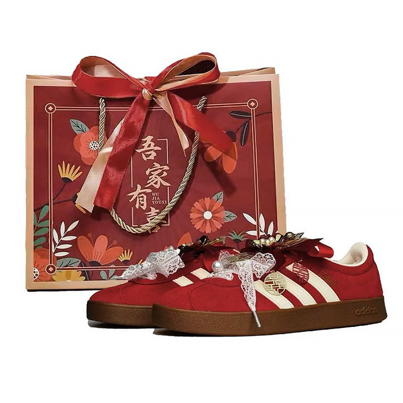 球鞋定制 Adidas VI Court CIassic喜庆秀禾男女中式红色婚鞋板鞋