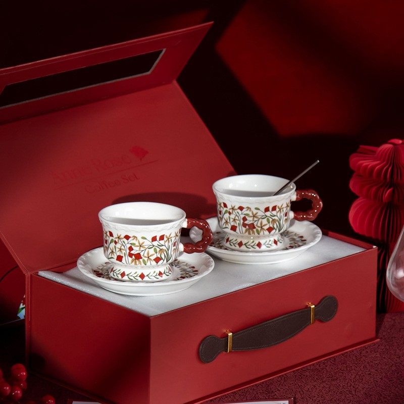 陶瓷咖啡杯碟套装红色喜庆结婚送礼马克杯闺蜜伴手礼实用礼品礼盒,餐饮具,咖啡杯,淘宝优惠券,粉丝福利购,淘宝优惠卷