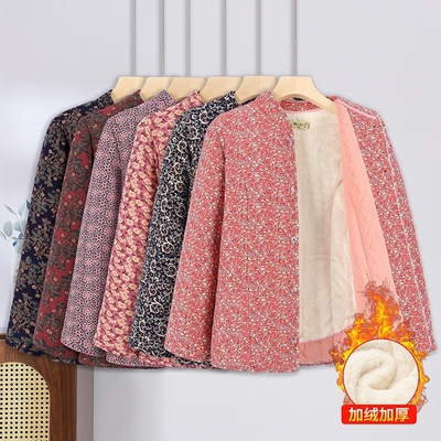 冬季新款中老年妈妈装小花袄棉衣