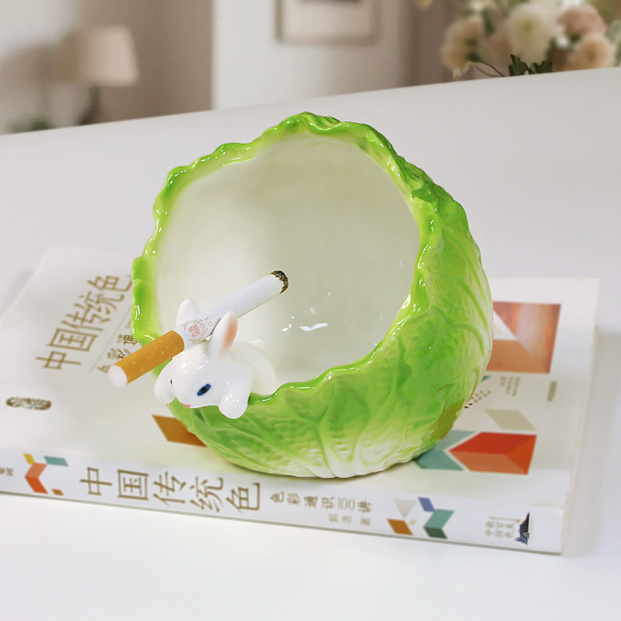 陶瓷白菜兔子收纳烟灰缸