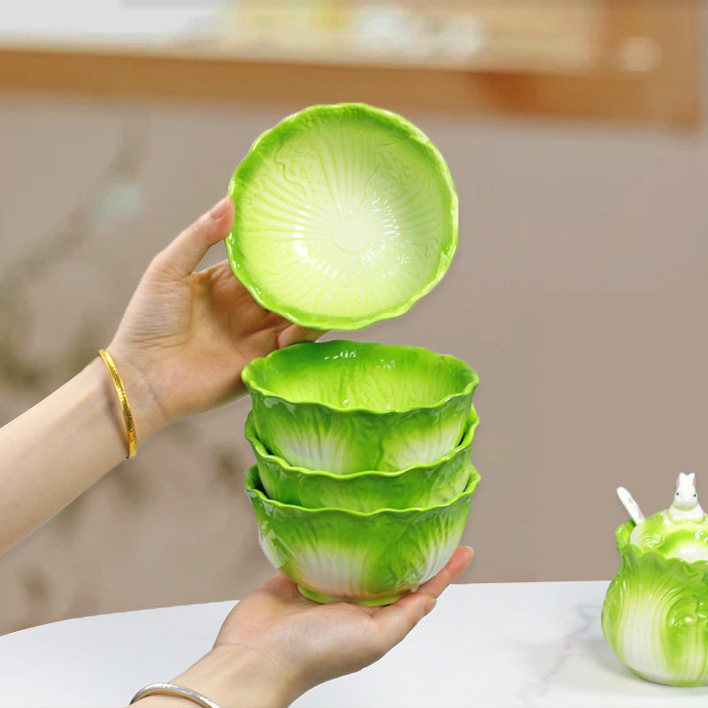 陶瓷白菜碗家用吃饭小碗釉下彩高碗