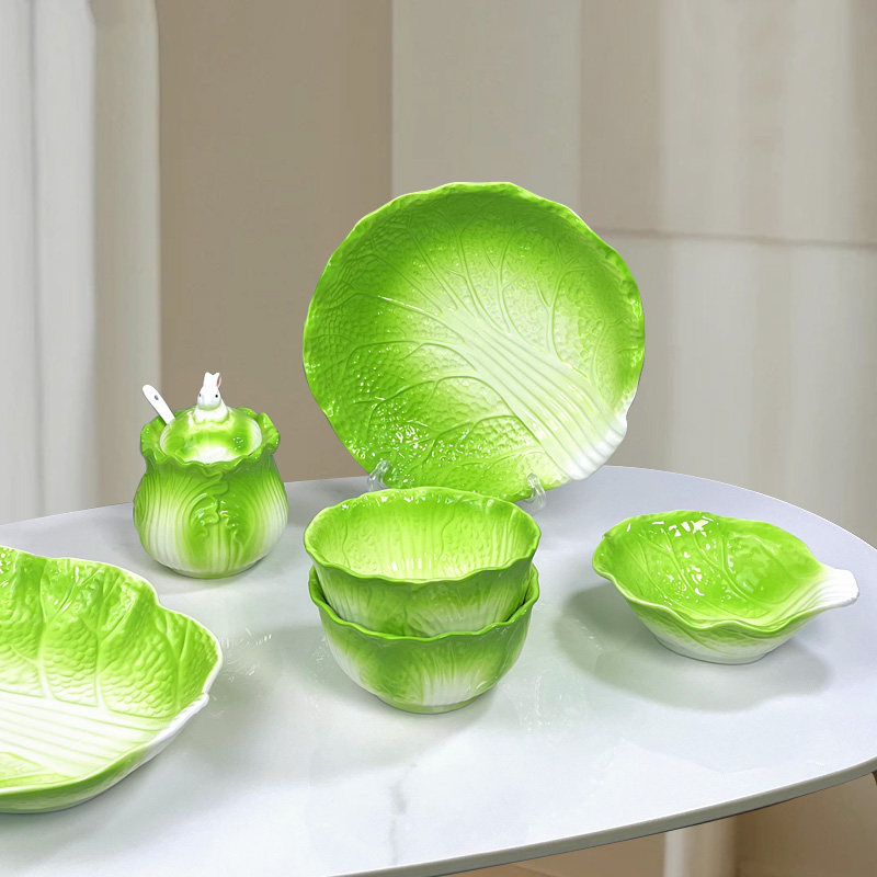 创意浮雕白菜米饭碗陶瓷吃饭碗家用菜盘子蘸料小菜碗盘釉下彩餐具,餐饮具,碗,淘宝优惠券,粉丝福利购,淘宝优惠卷