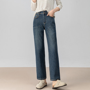 鑫阁 笔直薯条裤 显瘦弹力直筒裤秋季高腰烟管裤小个子法棍牛仔裤