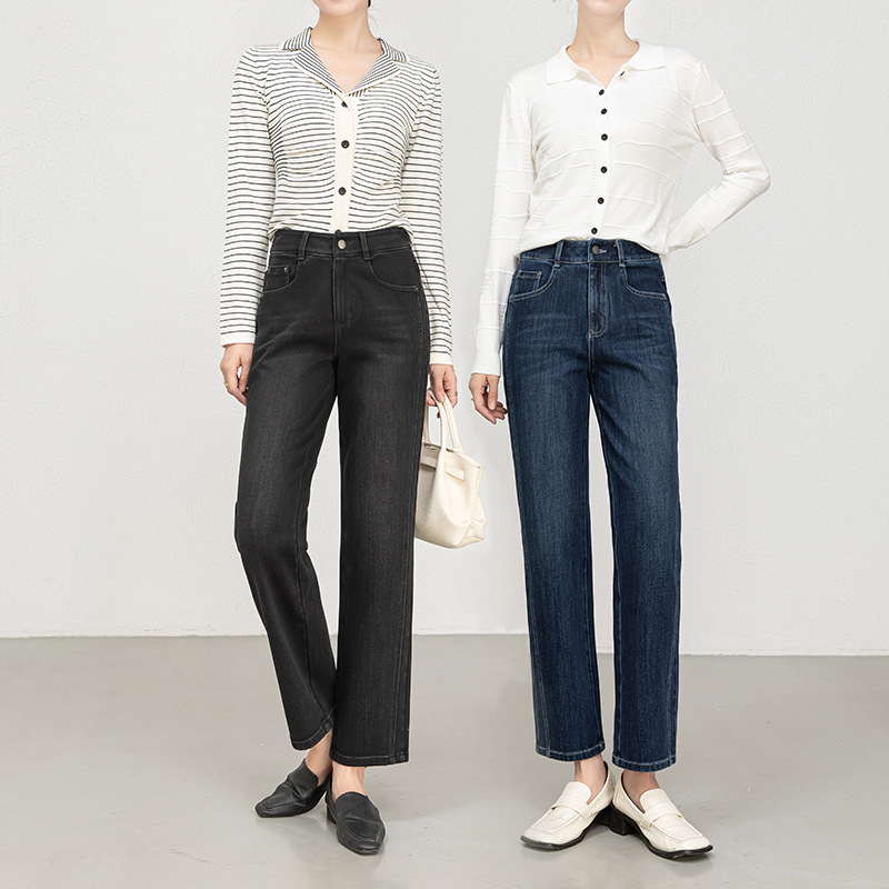 如果四面弹显瘦烟管牛仔裤女2025秋季新款高腰宽松九分法棍裤8199