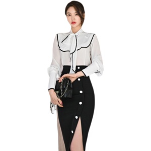 RM5938#新款黑色半身裙女装中长款高腰开叉一步裙百搭显瘦包臀裙