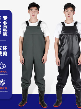 半身下水裤全身防水涉水服路亚水裤水鞋连体雨裤雨鞋一体男水叉裤