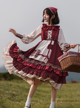 正品【小红帽op】withpuji原创设计lolita洋装裙田园系斗篷套装秋