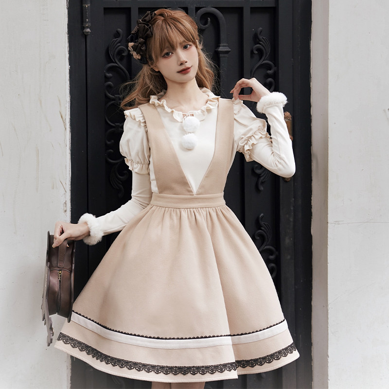 【糯糯 内搭】withpuji原创设计双色毛球系带打底衫lolita春款