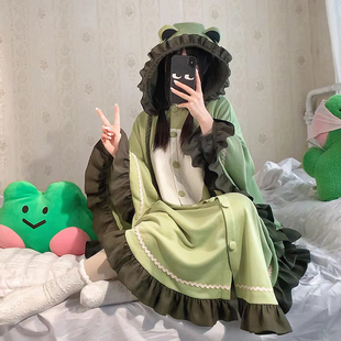 贴布绣连帽家居服带口袋 withpuji原创设计青蛙斗篷式 蛙库蛙库
