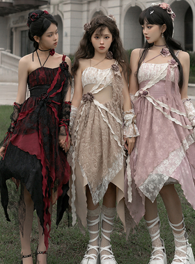 售完无补！【荼蘼jsk】WP原创设计3色侘寂风不规则拼接裙摆连衣裙