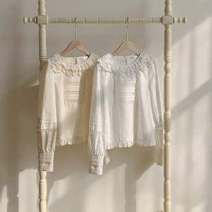 来信与诗·珍妮｜WP原创副牌甜美蕾丝花边小圆领双色衬衫 春lolita