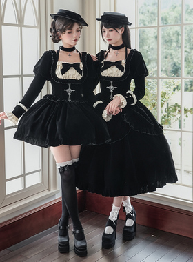 【默示录】withpuji原创设计 方领腰部鱼骨丝绒op双子秋冬lolita