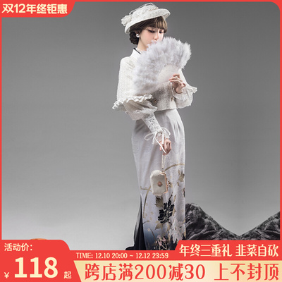 taobao agent Letter and Poetry · Hua Shi painting ｜ WP original sub -brand and wind fishtail skirt printing dark texture fabrics wear more autumn and winter