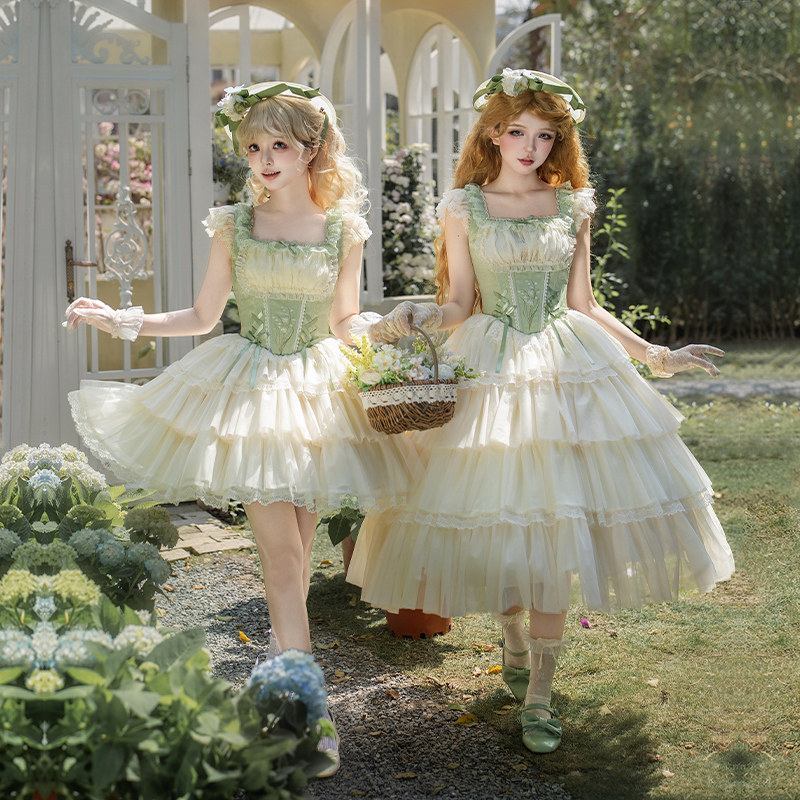 来信与诗&middot;铃兰语 ｜WP原创副牌铃兰刺绣腰部鱼骨jsk双子大摆lo裙