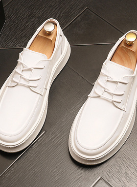 白色皮鞋男鞋2023男歌手模特潮鞋透气白鞋子韩版商务蓝色休闲皮鞋