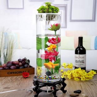 新款大小圆柱形鱼缸客厅加厚超白玻璃金鱼缸桌面静音充氧鱼缸造景