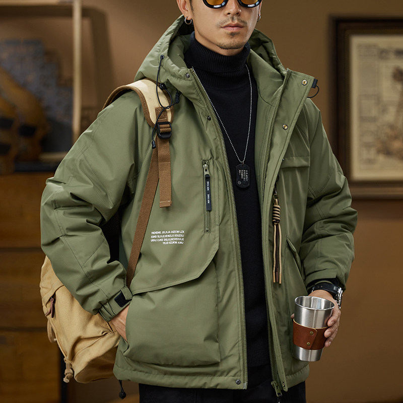 美式军绿色工装羽绒服男冬季大码90白鸭绒冲锋衣加厚保暖潮牌外套