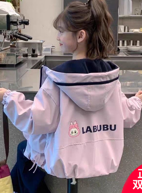 女童儿童加绒冲锋衣双面穿外套春秋秋冬装夹克童装户外连帽登山服