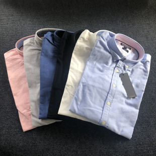 商务休闲男士 春秋新款 纯色刺绣长袖 衬衫 潮 时尚 男 纯棉牛津纺衬衣