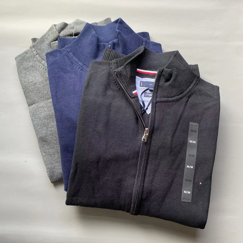 开衫刺绣男士纯色拉链开衫毛衣