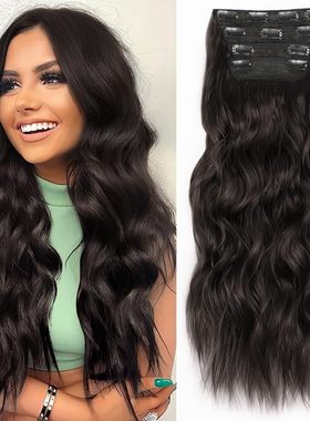 Hair Clip In Long Wavy Thick Hairpieces For Women 长卷假发片