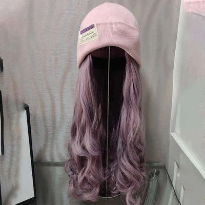 粉色假发帽curlyhairwigcap
