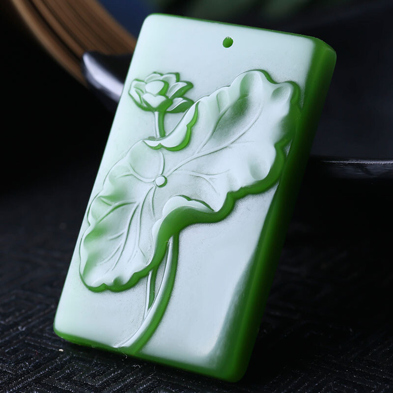 青峰玉业新疆生肖包邮其他和田白玉项链玉吊坠男女款碧玉莲叶玉石