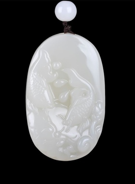 青峰玉业新疆和田羊脂白玉鱼把件 籽料手把件挂件 连年有余鱼手腰