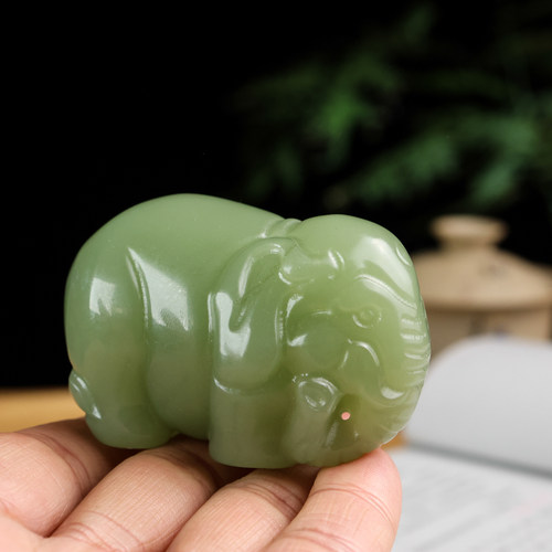 和田玉青白玉小象天然玉石手把件