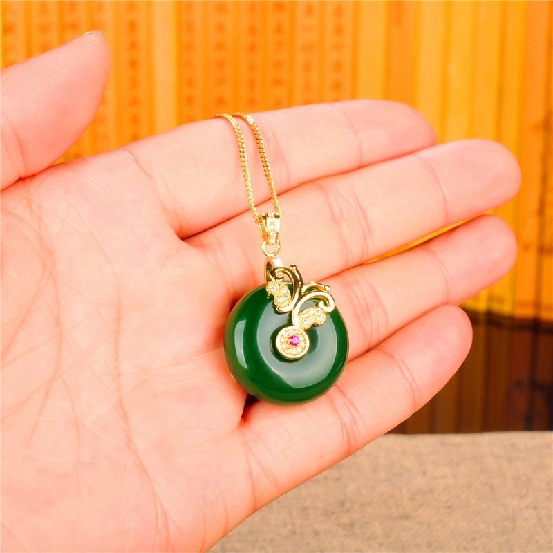 玉翡缘玉器925银包玉镶嵌玉新疆和田玉碧玉菠菜绿平安扣玉吊坠项