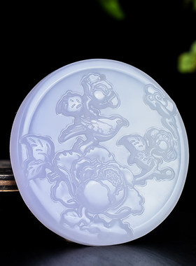 青峰玉业青山新疆和田玉青海芙蓉玉牡丹花喜鹊玉牌子圆牌喜报三元