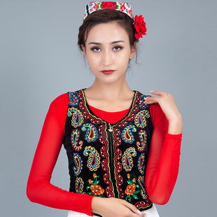 绣花马夹维吾尔族表演外穿背心 女马甲广场舞短款 新疆舞蹈服装 新款