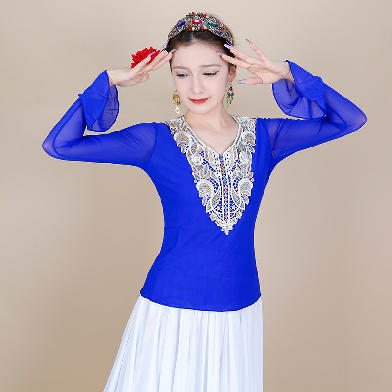 维族舞蹈上衣夏季款女网纱民族风T恤广场舞古典舞服新疆舞蹈服装,女装/女士精品,民族服装/舞台装,淘宝优惠券,粉丝福利购,淘宝优惠卷