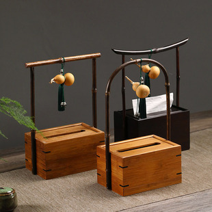 竹制纸巾盒客厅抽纸盒家居实木餐巾盒茶桌禅意装 饰摆件紫竹纸巾盒