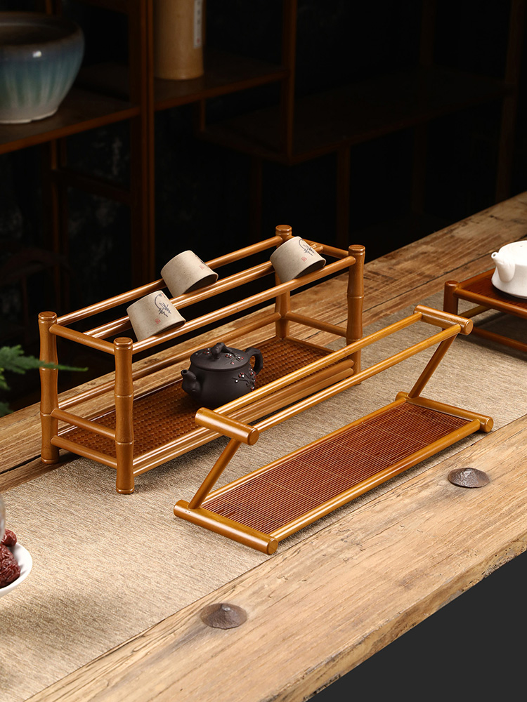月恒杯架小案几收纳中式手工竹制