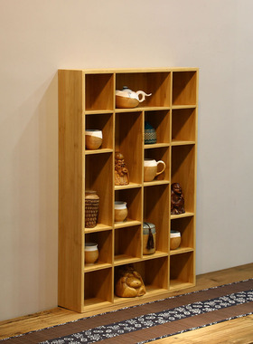 竹制方格博古架简约茶杯架格子架展示架茶具收纳整理架挂墙多宝阁