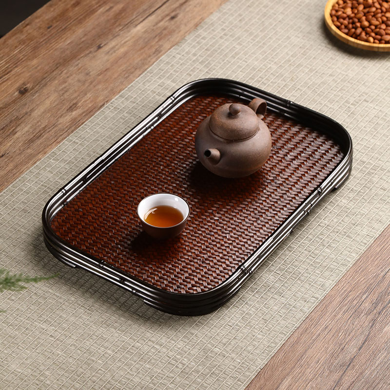 紫竹大漆茶盘托盘中式竹编长方形