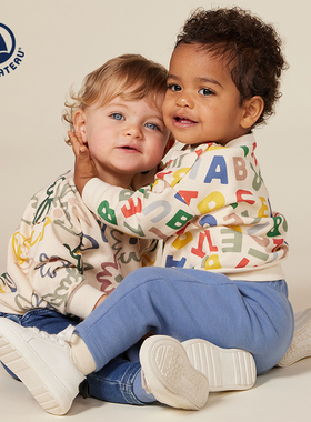 Petitbateau小帆船 秋季新款婴幼儿宝宝印花圆领纯棉卫衣A0BM5