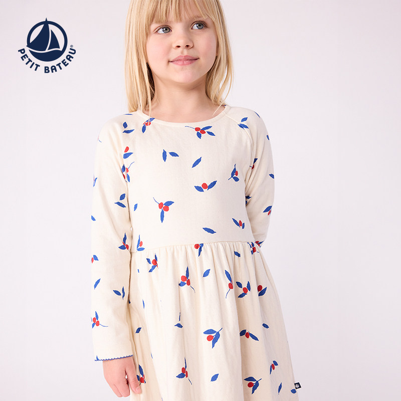 【2025秋冬】Petitbateau小帆船童装女童长袖印花连衣裙A0E6V