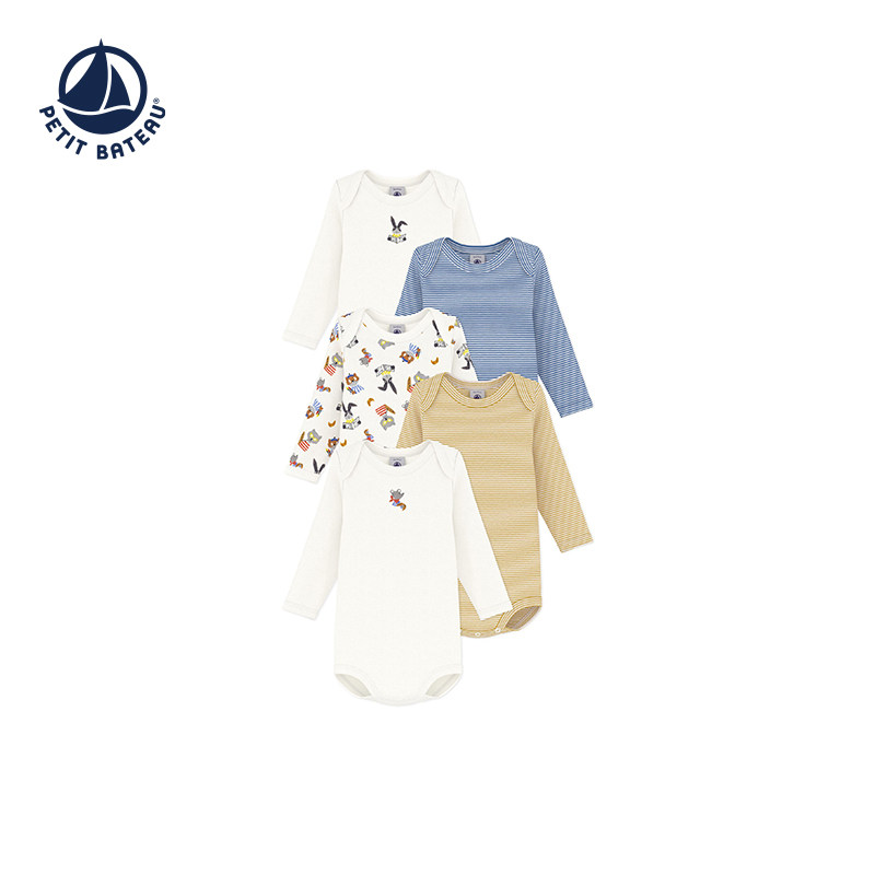 【26秋冬新品】法国小帆船Petitbateau婴幼儿包屁衣5件装A0GTR