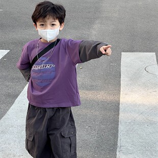 儿童长袖T恤2026秋季新款男童痞帅打底衫宝宝小童春装假两件上衣