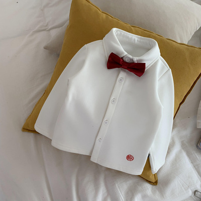 白色衬衫加绒翻领男童装过年装