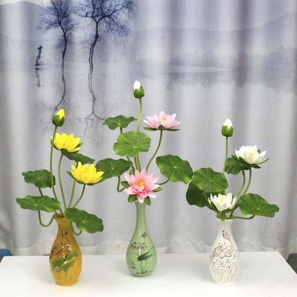 供佛花瓶净水瓶 假莲花仿真荷花佛堂供花供佛花仿真花礼佛花