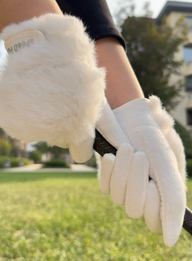 韩国高尔夫球女士手套冬季户外加绒加厚抗寒保暖防滑耐磨防晒白色
