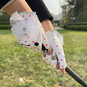 露指高尔夫球手套女士双手防晒透气韩版 蝴蝶结防滑耐磨golf新用品